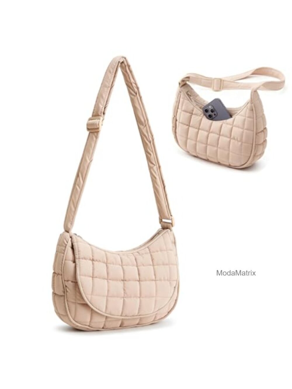 Quilted Puffer Crossbody Shoulder Bag Lightweight Crescent Purse